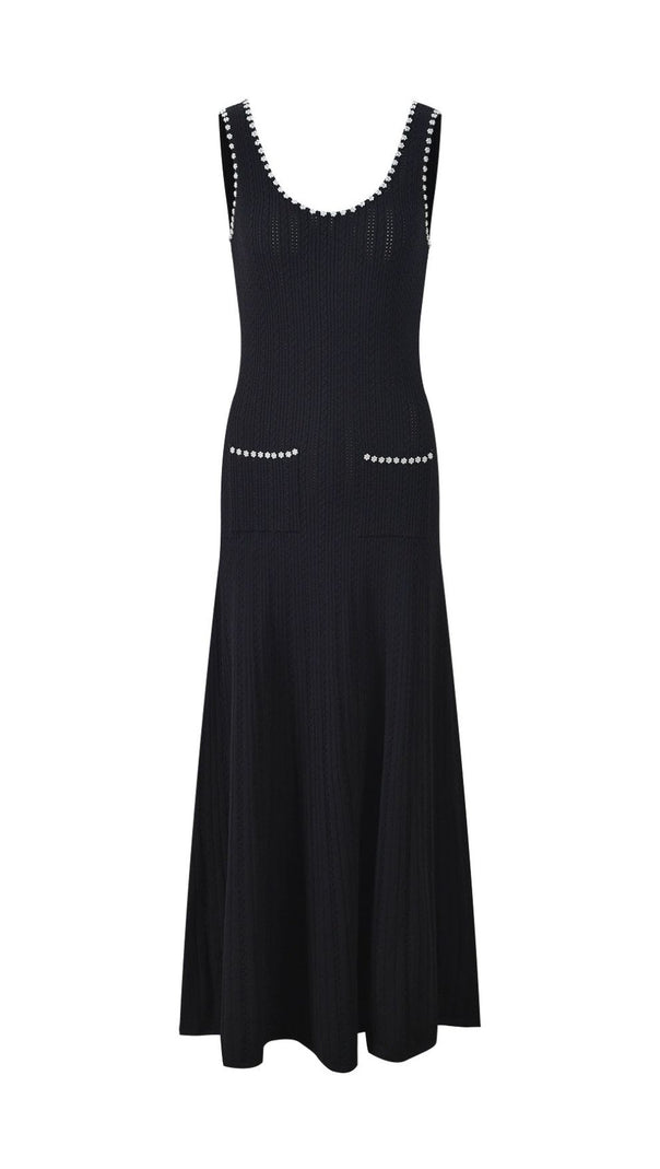 AIIZIE Chic Beaded Rib Knit Sleeveless Midi Dress with Pockets - product image