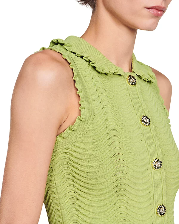 LINA SLEEVELESS TEXTURED KNIT TOP IN OLIVE GREEN