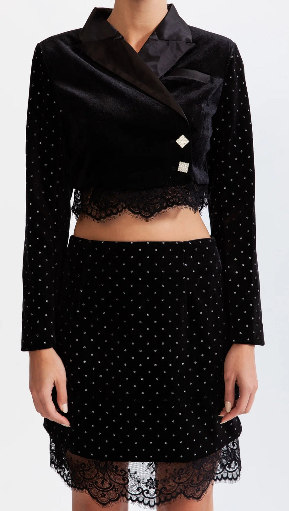 VELVET CO-ORD WITH LACE