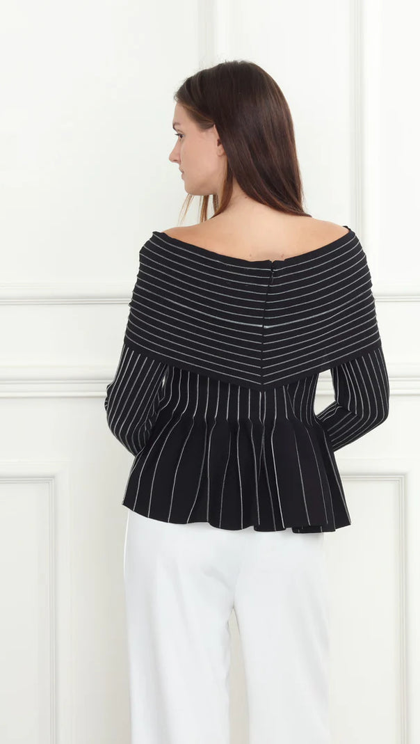 AIIZIE ESTHER KNIT STRIPE RUCHED OFF-SHOULDER TOP - product image