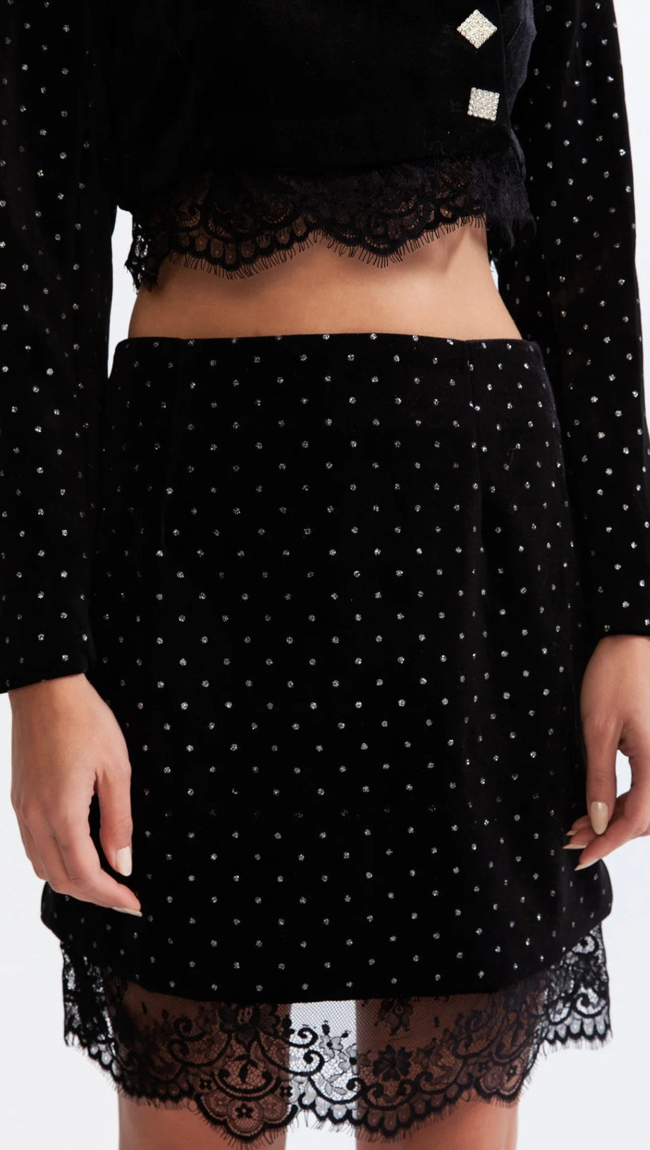 VELVET CO-ORD WITH LACE