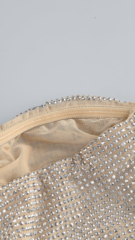 OFF-SHOULDER CRYSTAL-EMBELLISHED MINI DRESS IN SILVER