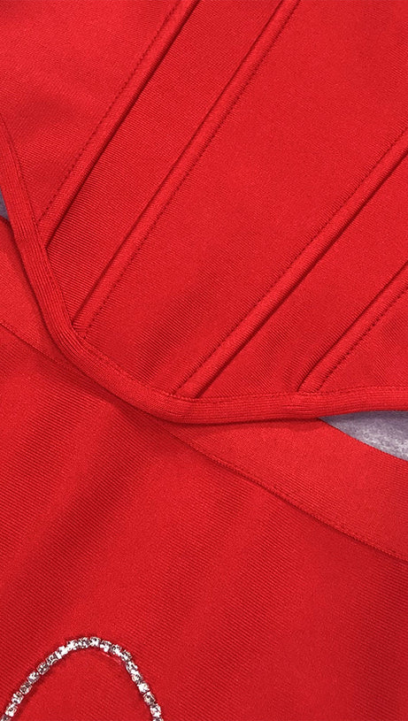 Zweiteiliges Korsettkleid mit Kristallherz in Rot