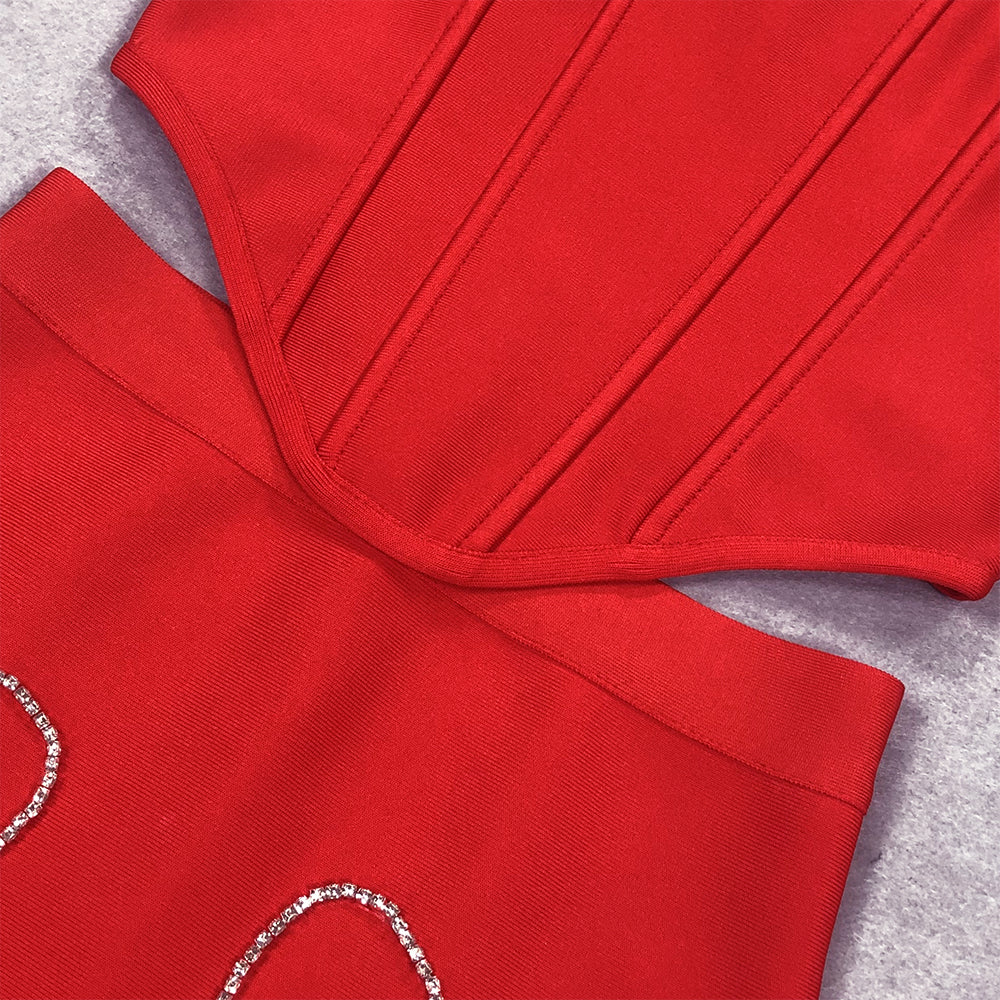 AIIZIE CRYSTAL HEART CORSET TWO PIECE DRESS IN RED - product image