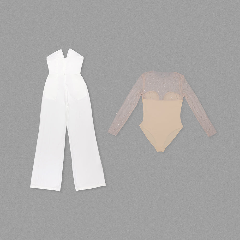 Mesh Pearl Jumpsuit Zweiteiler