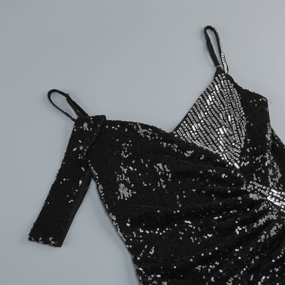 Ashley – Maxikleid mit Paillettenträgern in Schwarz