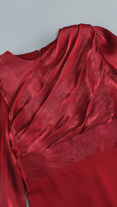 MARCIA TRUMPET SLIT SLEEVE BODYCON MAXI DRESS IN RED