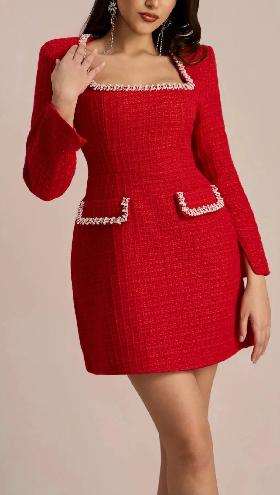 CAMILLA SQUARE NECK TWEED MINI DRESS