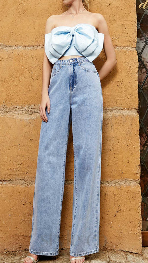 AIIZIE BOW STRAPLESS TOP IN BLUE - product image