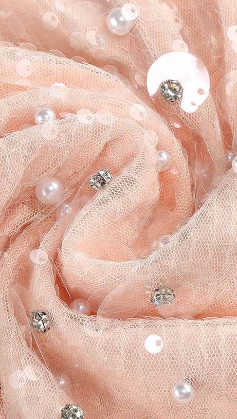 PEARL SEQUIN EMBROIDERED GOWN IN PINK