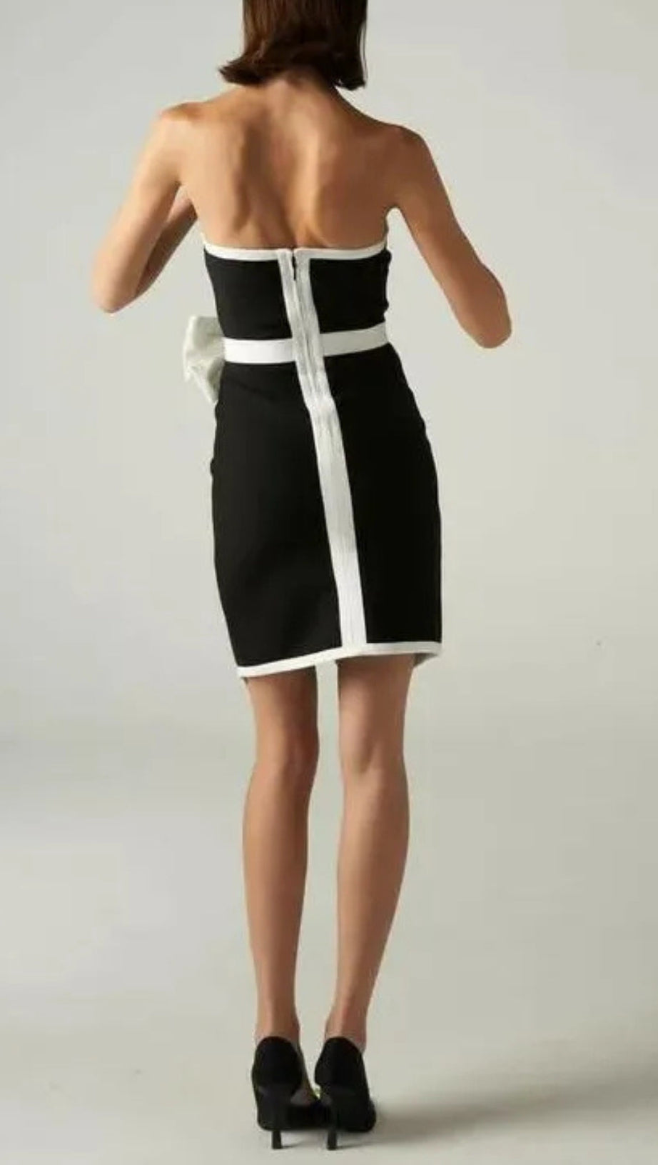 ELSIE CONTRAST STRAPLESS BANDAGE MINI DRESS