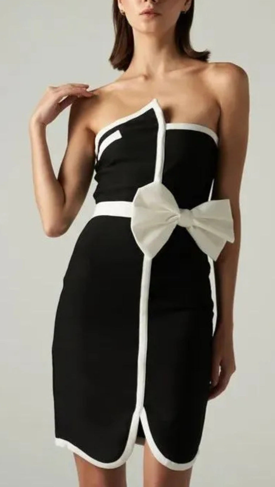 ELSIE CONTRAST STRAPLESS BANDAGE MINI DRESS