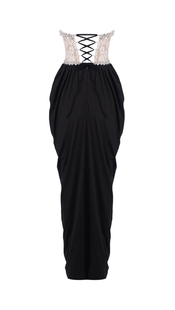 AIIZIE Jordy Strapless Beaded Lace Maxi Dress: Elegant Evening Gown for Special Occasions - product image