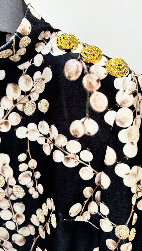 CHAHA REDCURRANT PRINT VELVET MINI DRESS