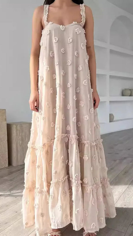 ABITO LUNGO CON SPALLINE JACQUARD ANNABELLE COLOR ALBICOCCA