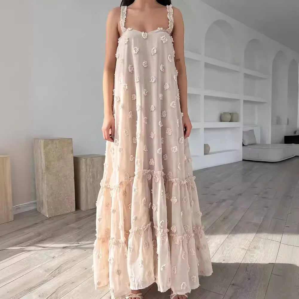 AIIZIE ANNABELLE JACQUARD STRAP MAXI DRESS IN APRICOT - product image