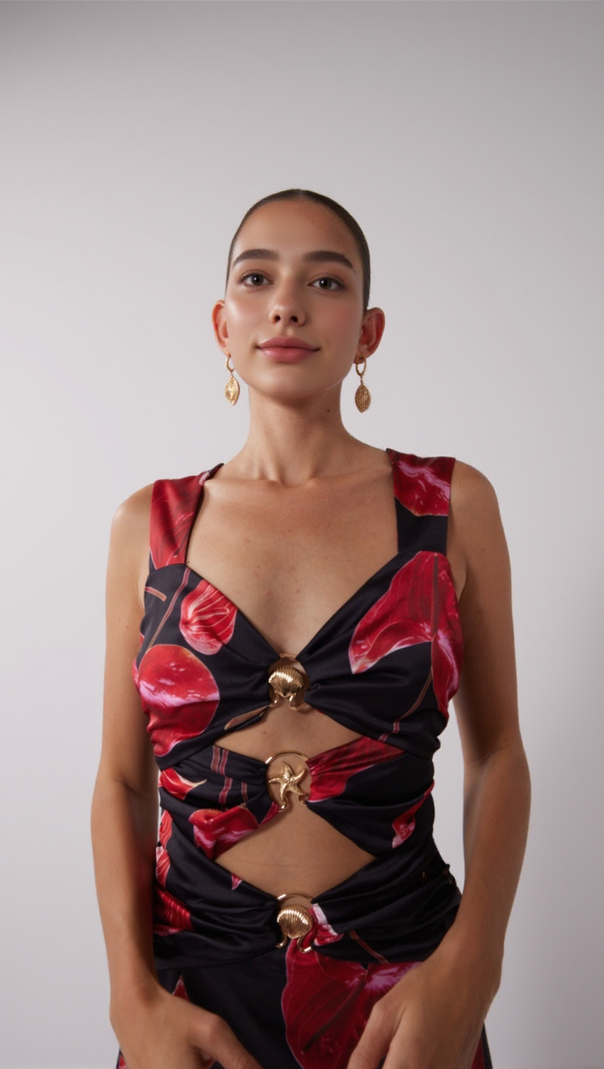 AIIZIE CUT OUT MIDI DRESS - NOIR ANTHURIUM - product image