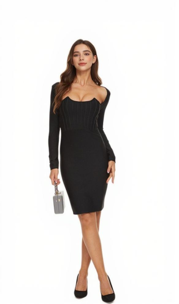 AIIZIE ALEXANDRA BODYCON BANDAGE MINI DRESS IN BLACK - product image