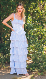 Light blue suspender cake maxi dress