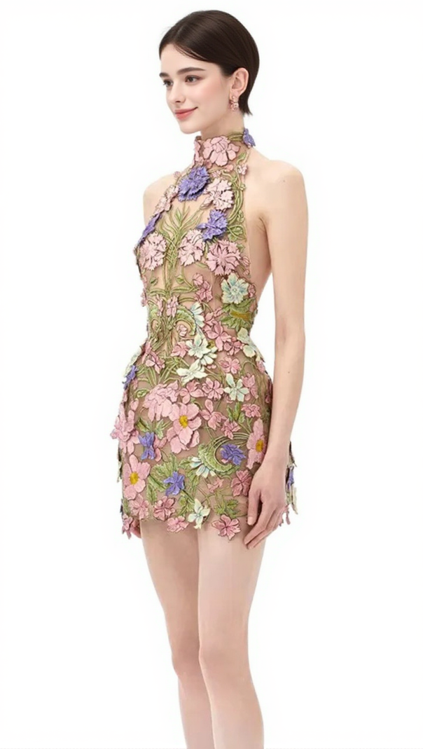 AIIZIE URSULA FLORAL PRINT HALTER NECK MINI DRESS - product image