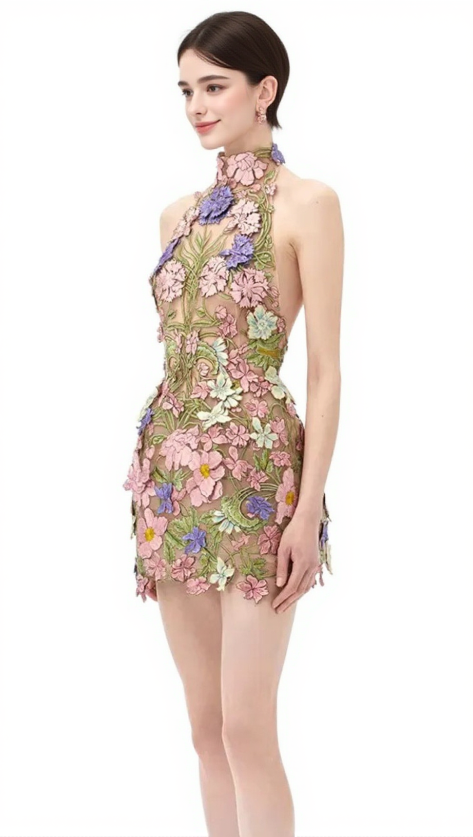 URSULA FLORAL PRINT HALTER NECK MINI DRESS