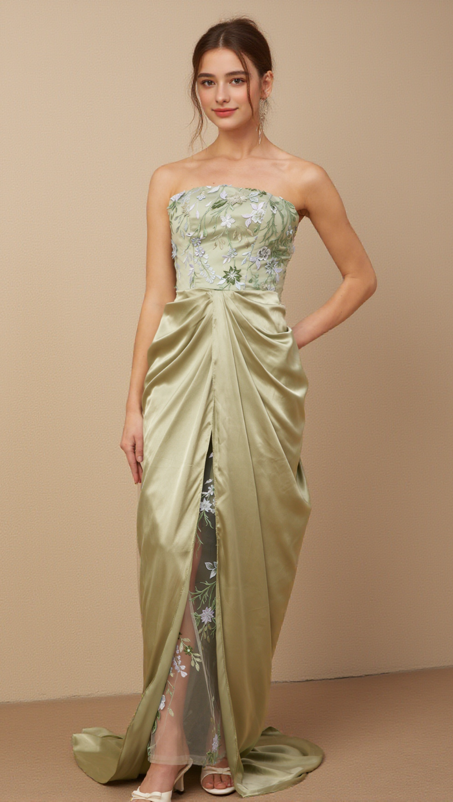 FLAVIA FLORAL-EMBROIDERED PANELLED MAXI DRESS