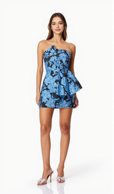 Kayla Jacquard Strapless Mini Dress In Blue