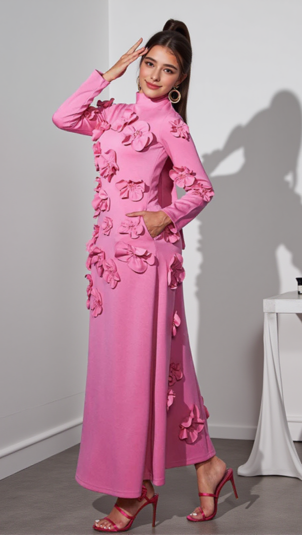 AIIZIE HARRIET FLORAL EMBELLISHED MAXI DRESS IN PINK - product image