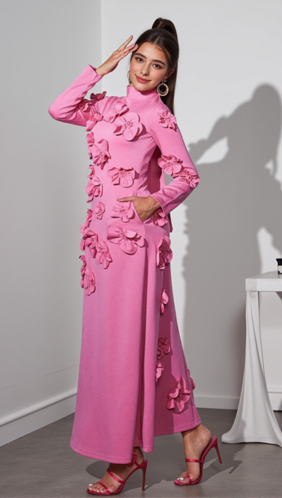 HARRIET FLORAL EMBELLISHED MAXI DRESS IN PINK