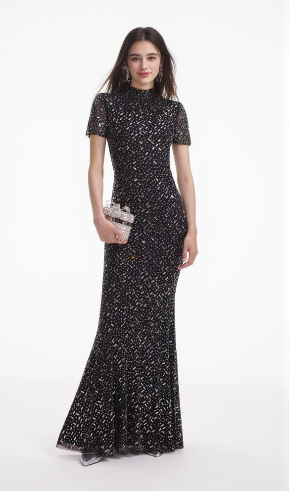 AIIZIE TIFFANY CRYSTAL EMBELLISHED MAXI DRESS IN BLACK - product image