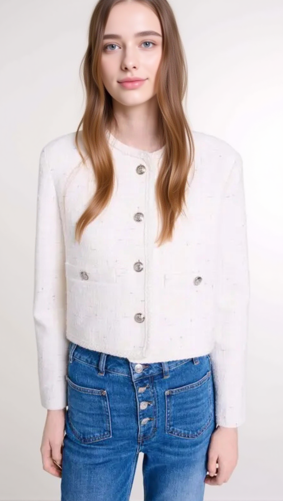 VOYCE BRAIDED TWEED CARDIGAN IN ECRU