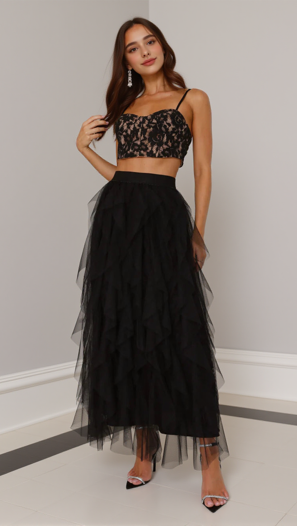 AIIZIE LACE TULLE SET IN BLACK - product image