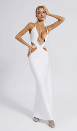 Backless Cut Out Rhinestone Dress - Ulian