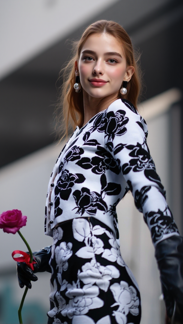 SET GONNA CARDIGAN MIDI A MATITA IN MAGLIA JACQUARD FLOREALE