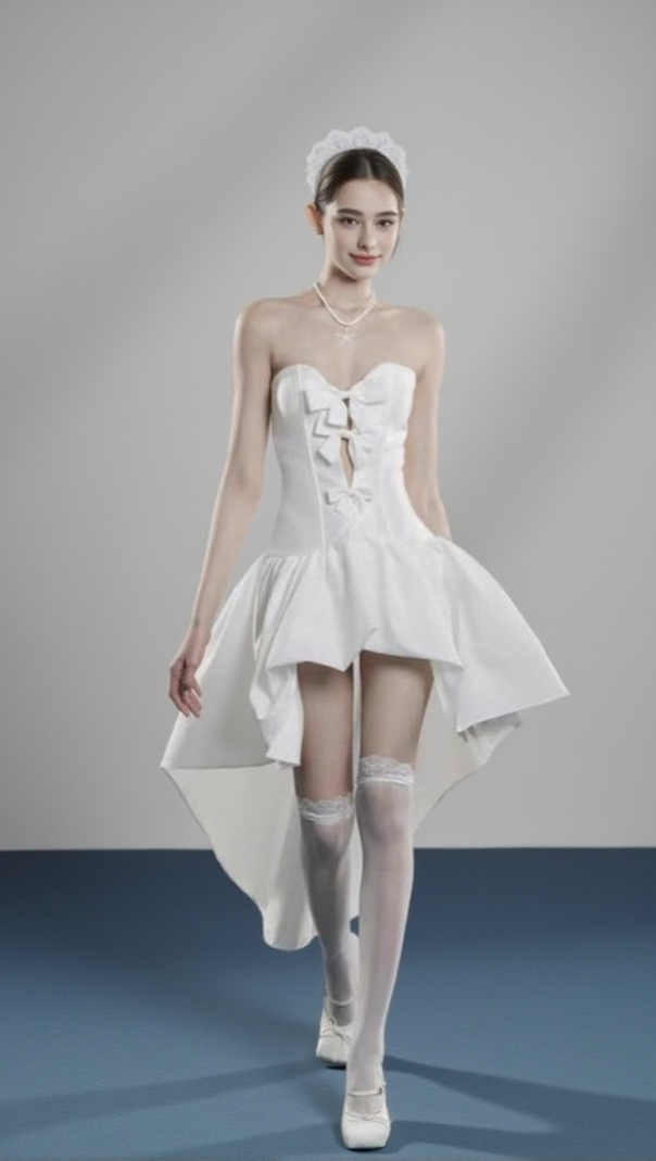 AIIZIE SAMANTHA BOW-TIE STRAPLESS MINI DRESS IN WHITE - product image