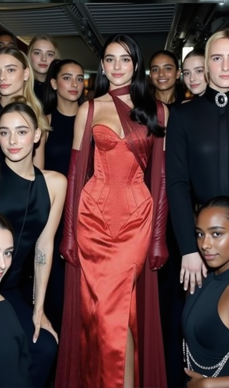Strapless High Slit Gown With Gloves