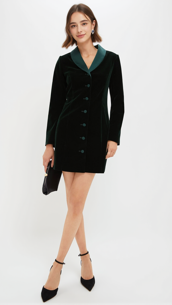 AIIZIE DARK GREEN VELVET STACIE DRESS - product image