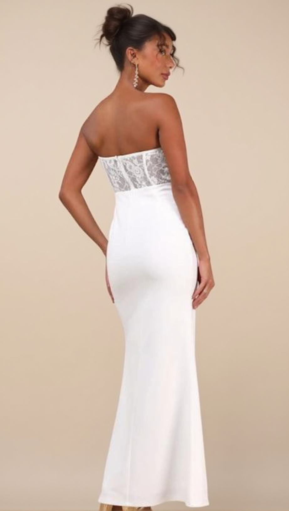 SULTRY PERSONA WHITE LACE STRAPLESS BUSTIER MERMAID MAXI DRESS