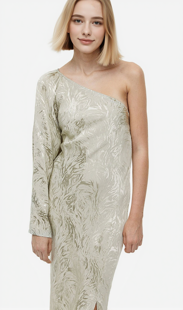 Jacquard-Weave One-Shoulder Dress
