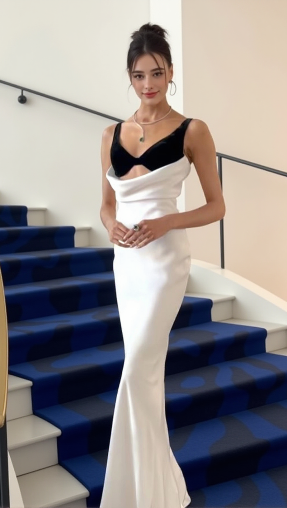 Samt-Bustier-Maxikleid Schwarz Weiß