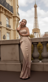 Brandina Satin Strapless Mermaid Maxi Dress In Beige