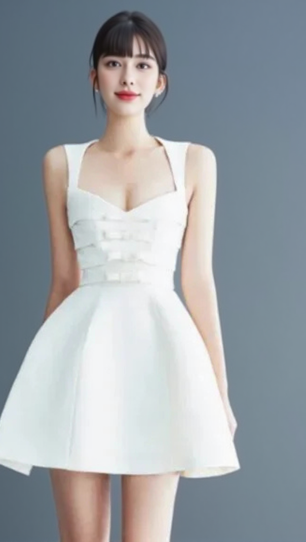 AIIZIE ALYSSA BOW SATIN MINI DRESS IN WHITE - product image
