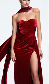 Enye Velvet Flower Maxi Dress in red