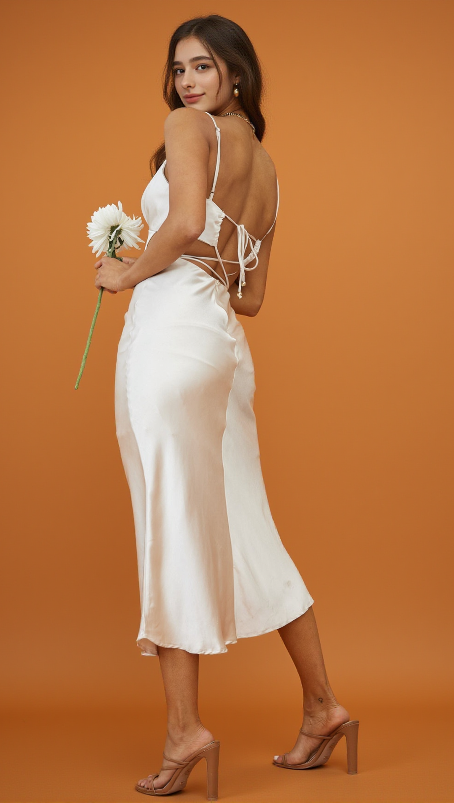 CITY LIGHTS CUT-OUT WAIST STRAPPY BACK MIDI DRESS CHAMPAGNE