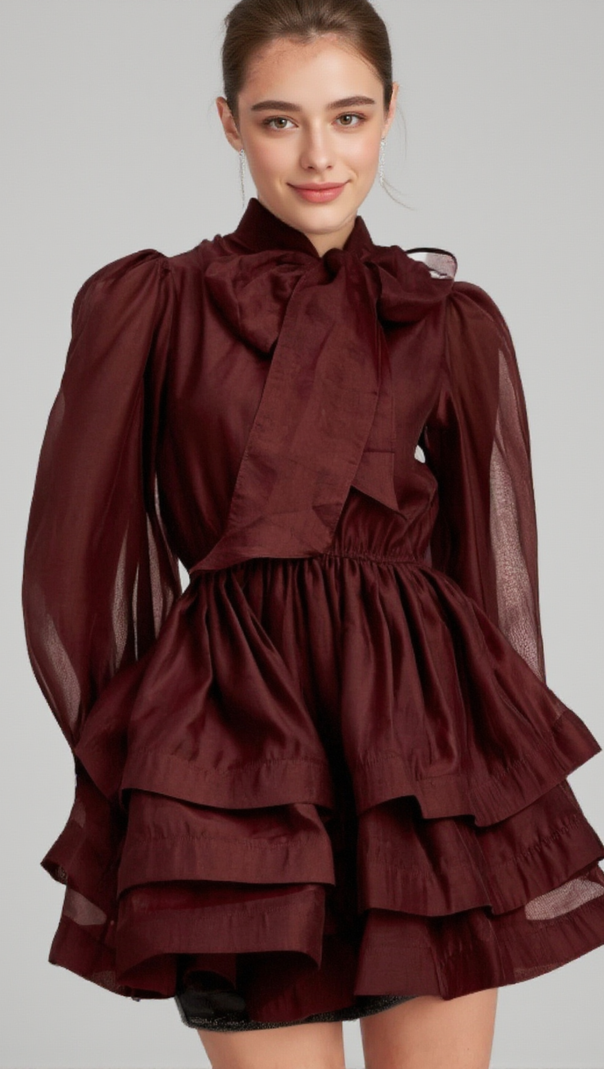 AIIZIE ÉLODIE TIERED FLARED MINI DRESS IN RED - product image