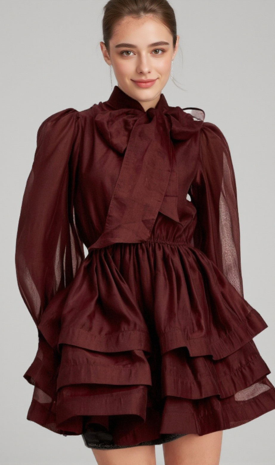 Élodie tiered flared mini dress in Red