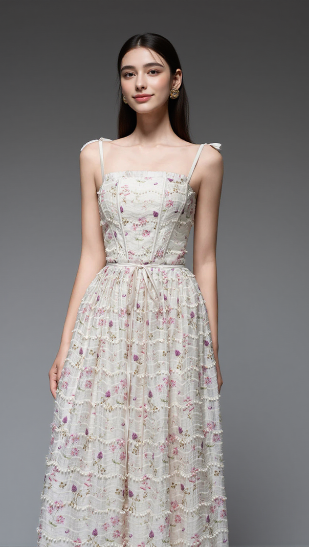 AIIZIE FLORAL PRINT A-LINE SQUARE NECK MAXI DRESS - product image