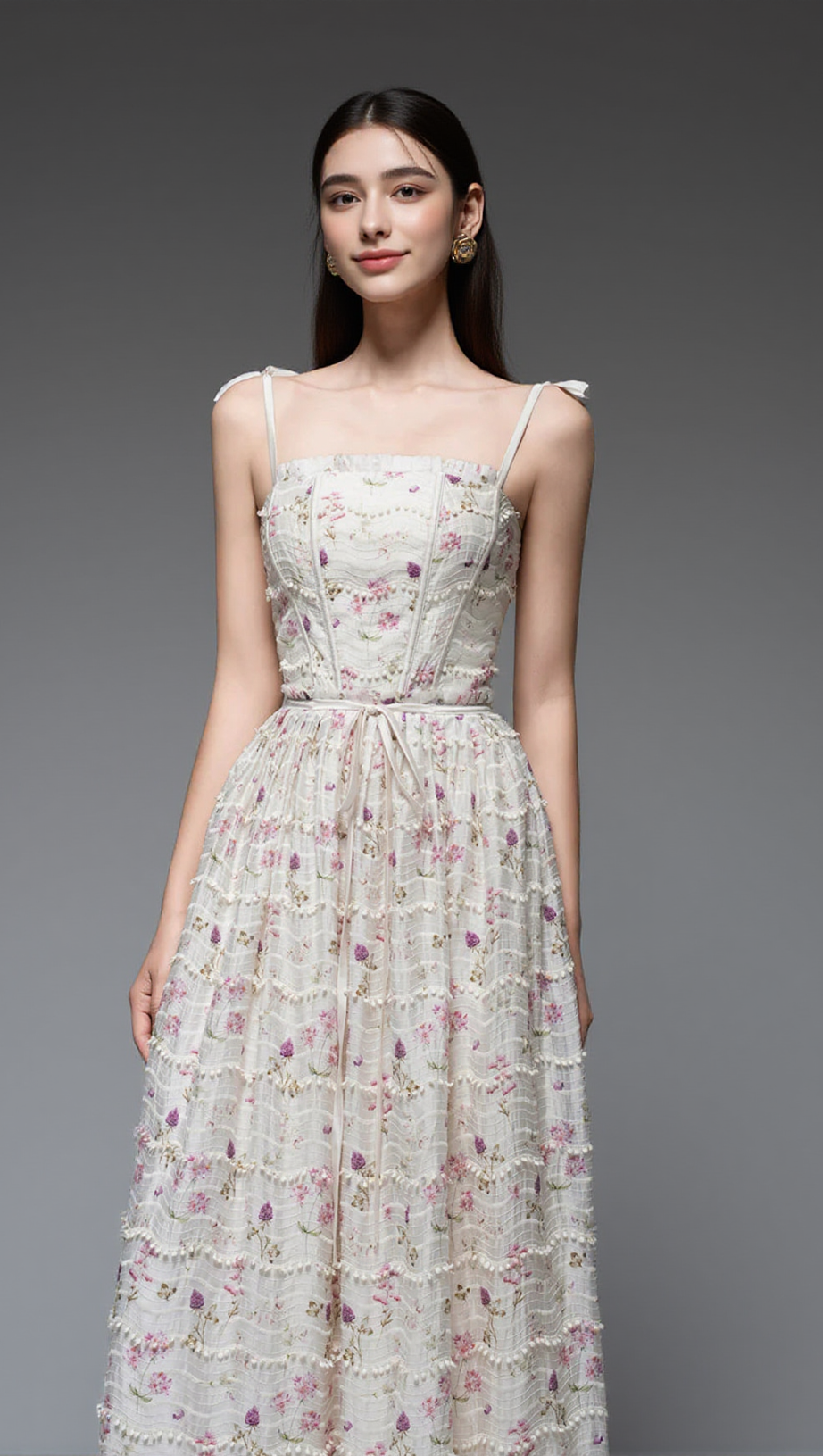 FLORAL PRINT A-LINE SQUARE NECK MAXI DRESS