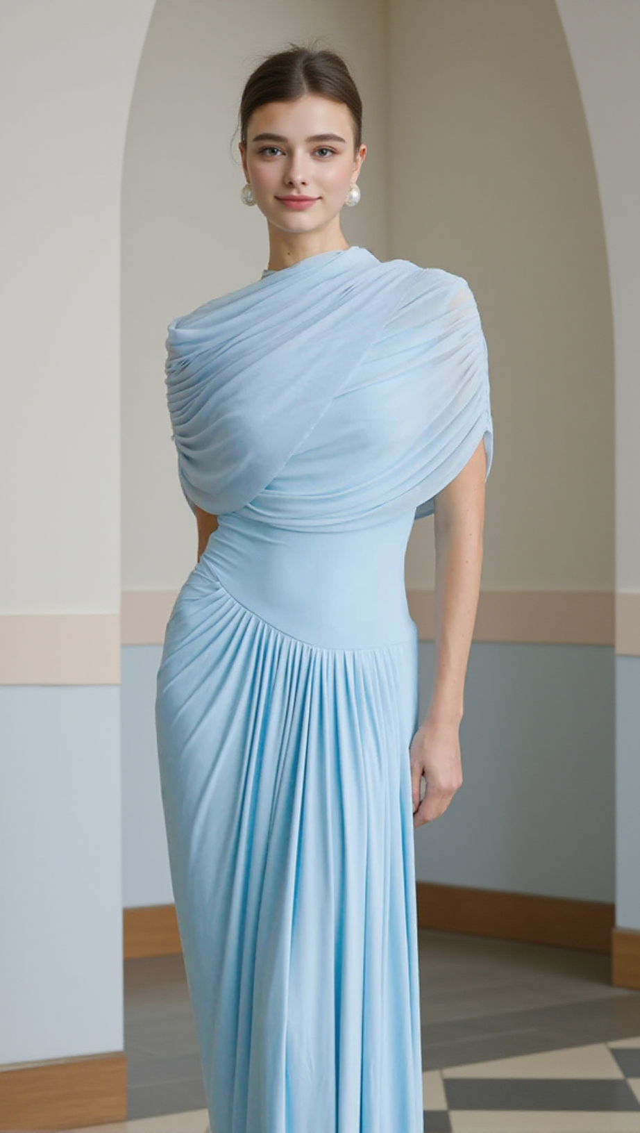 AAKIFA ASYMMETRIC DRAPED MAXI DRESS IN BABY BLUE