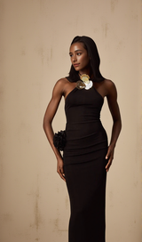 tammy Metal 3D Flower Hooded Midi Dress in black